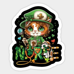 St Patricks Day Nurse Cat Leprechaun Lucky Green Proud Irish Sticker